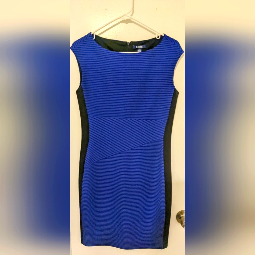 Chaps Blue and Black Stripe Stretch Dress